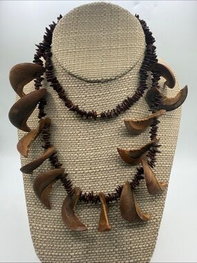 Koa Seeds Crescent Brown Wood Hawaiian Strand Necklace